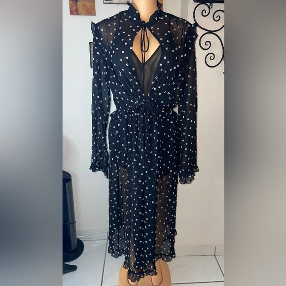 NWT H&M EMBROIDERED DRESS BLACK / DOTTED - Picture 2 of 15